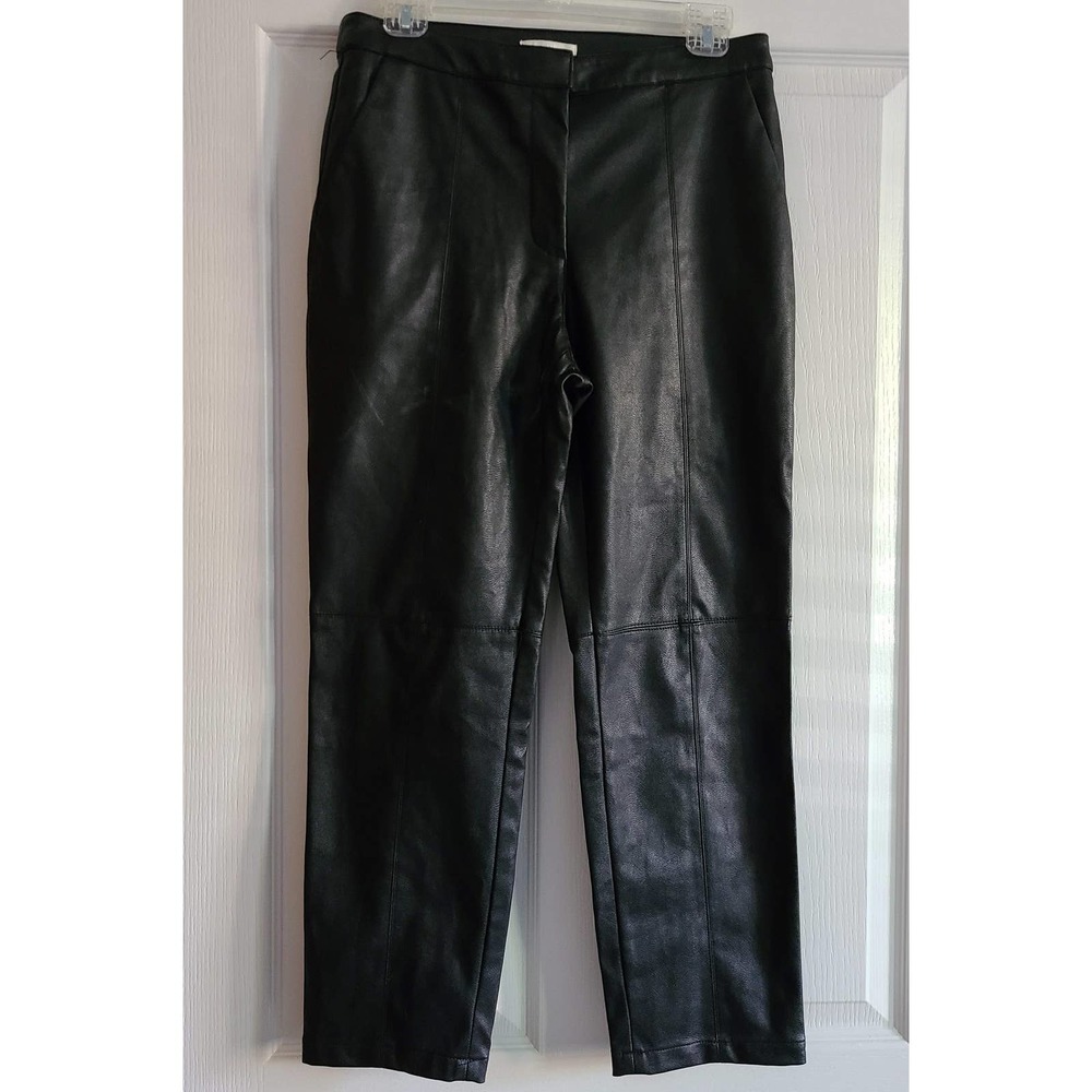 H&M Faux Leather Black Cropped Trouser Pants 8
